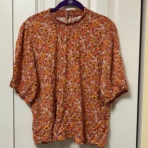 Knox Rose Floral Short Sleeve Top - Rust and Cream